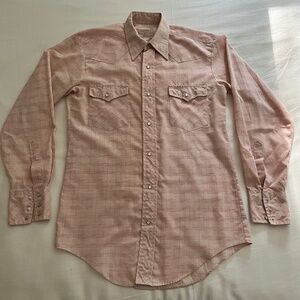 Pink plaid western pearl snap shirt men’s small